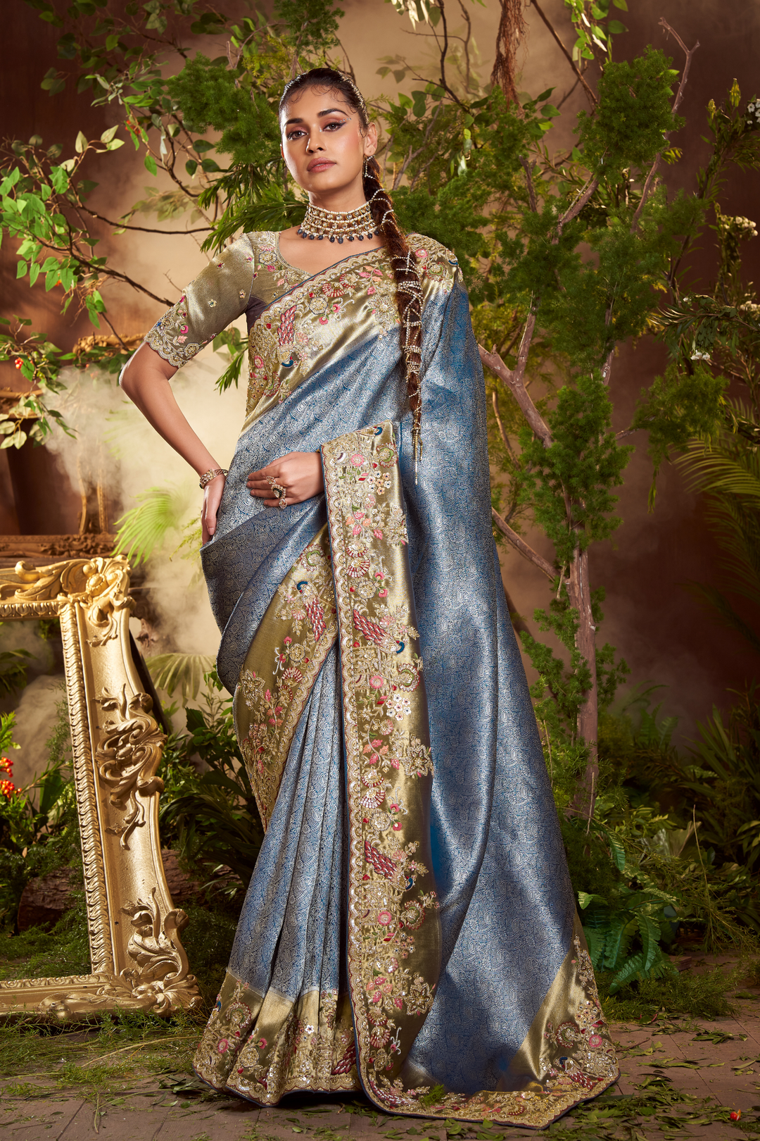 Grey Tissue Shimmer Silk Saree