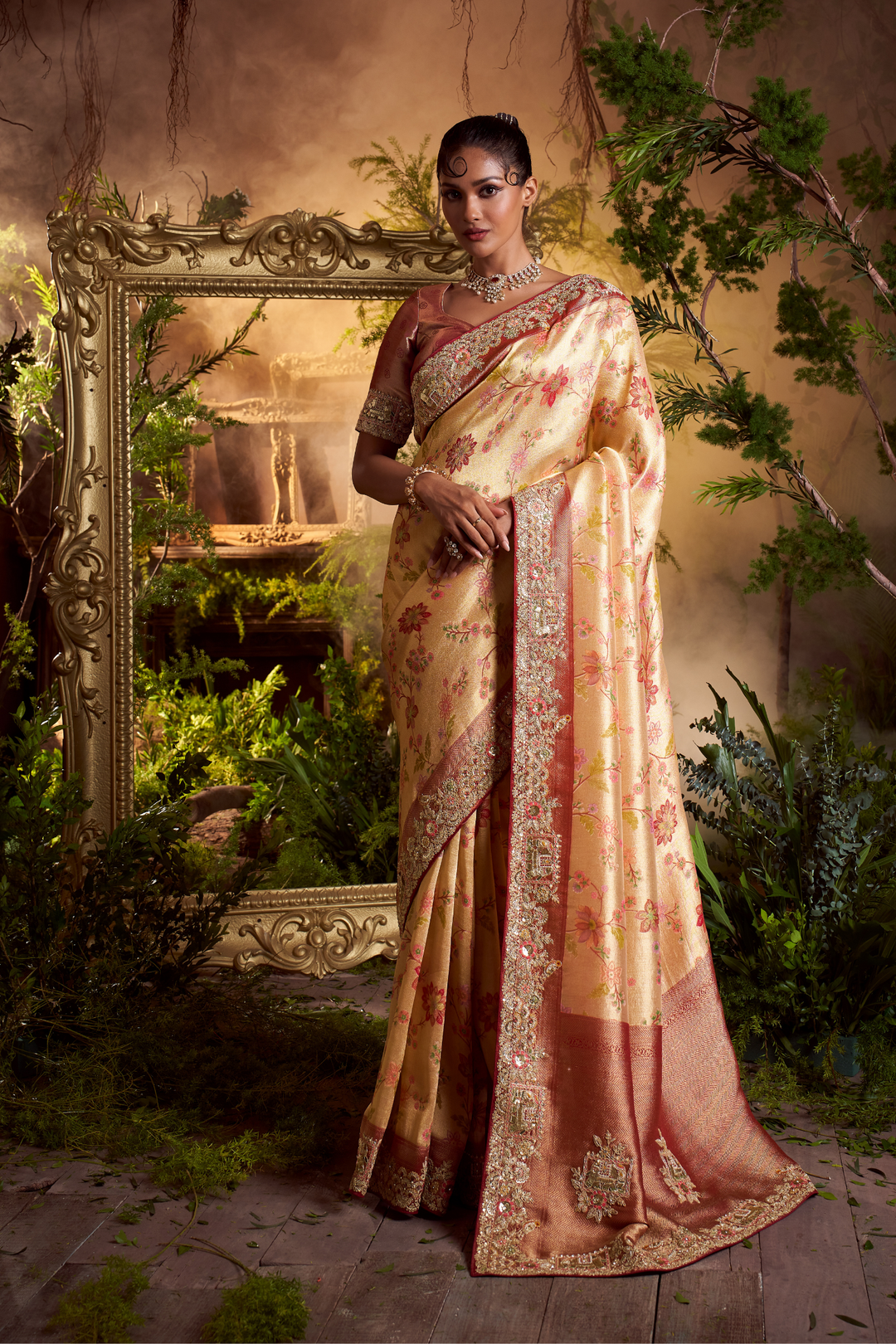 Banarasi Silk Saree with Aari, Sequins, Thread, Zardozi, Zari work