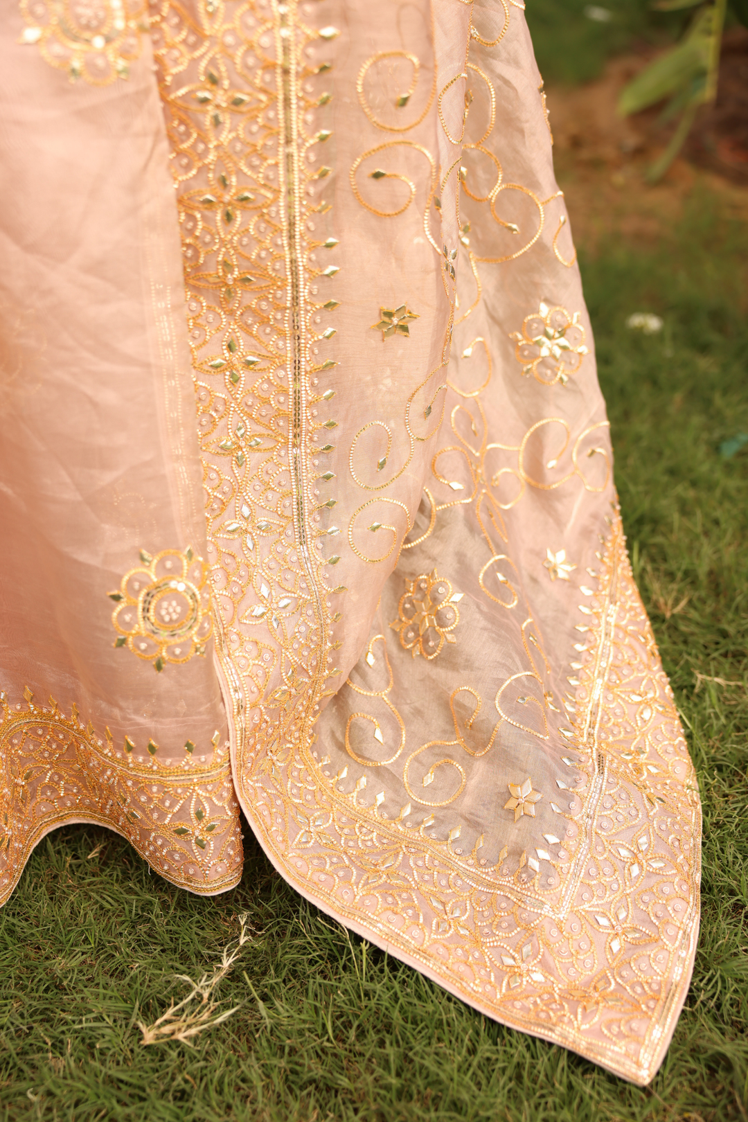 Tissue Saree with Gota, Gota Patti, Sequins work.