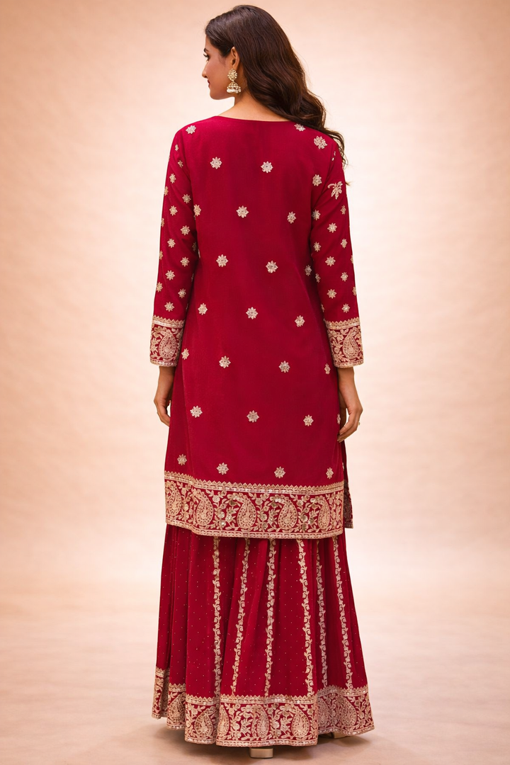 Georgette Suit  with Sequins, Swarovski, Zari work.