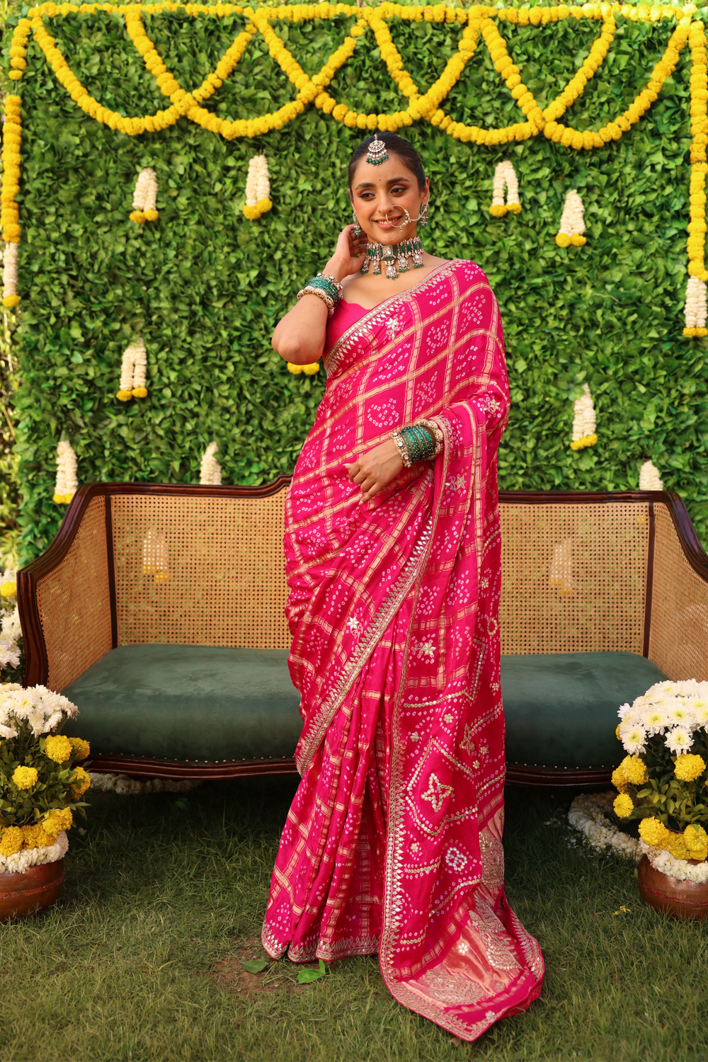 Dark Pink Bandhej Saree