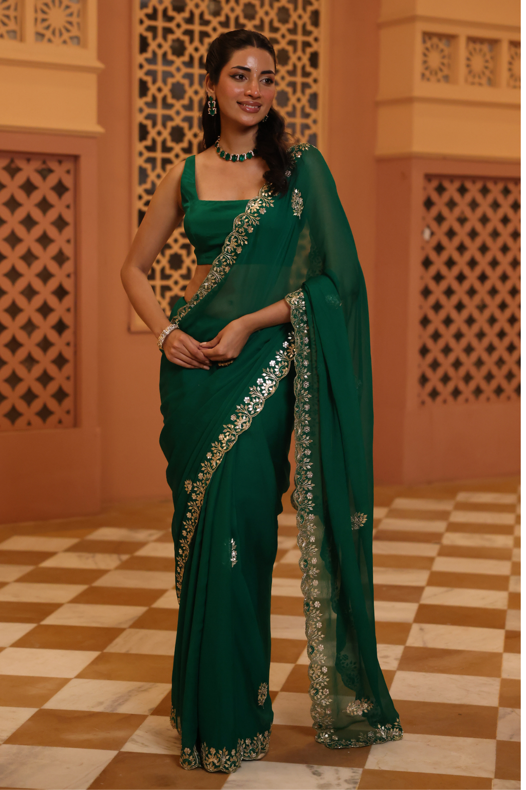 Chiffon Saree with Aari, Gota Patti work.