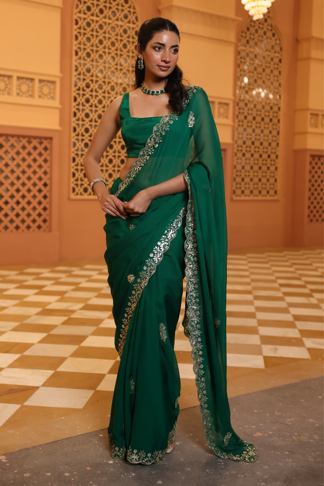 Chiffon Saree with Aari, Gota Patti work.