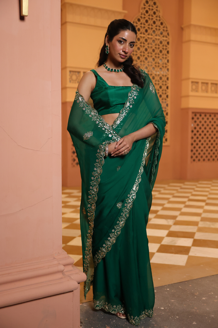 Chiffon Saree with Aari, Gota Patti work.