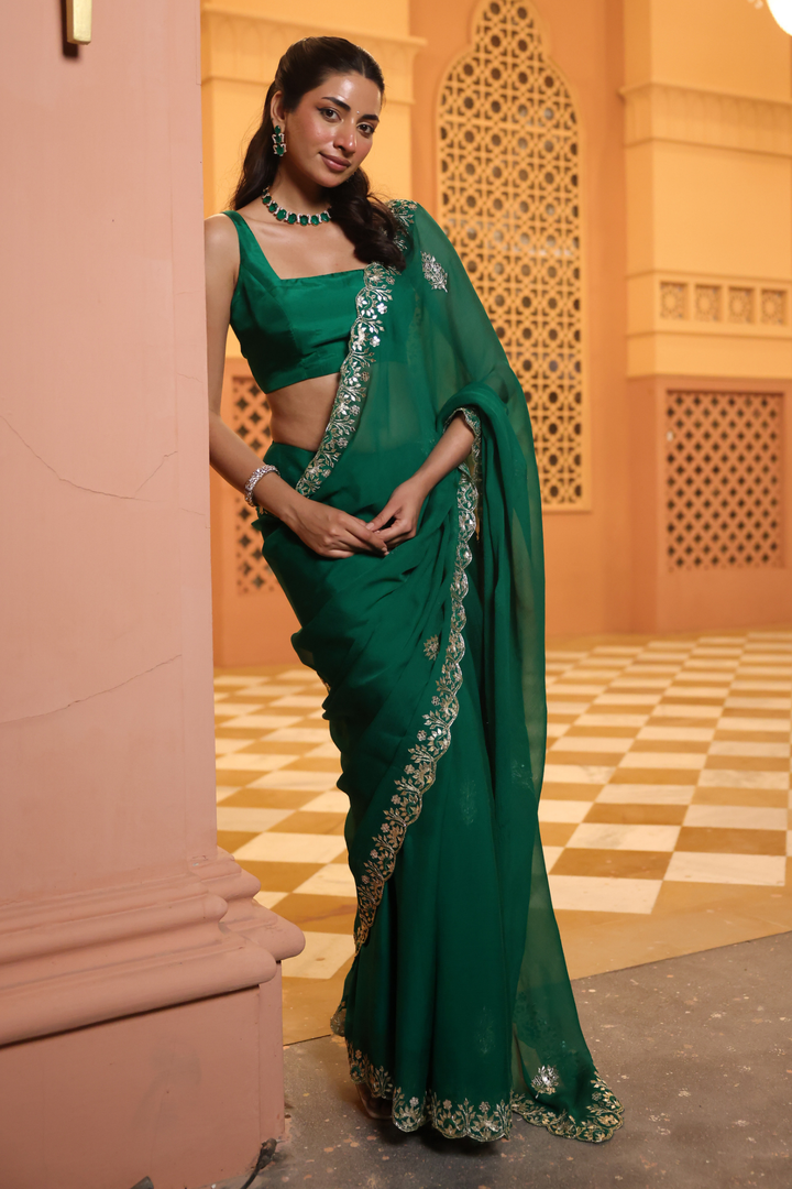 Chiffon Saree with Aari, Gota Patti work.