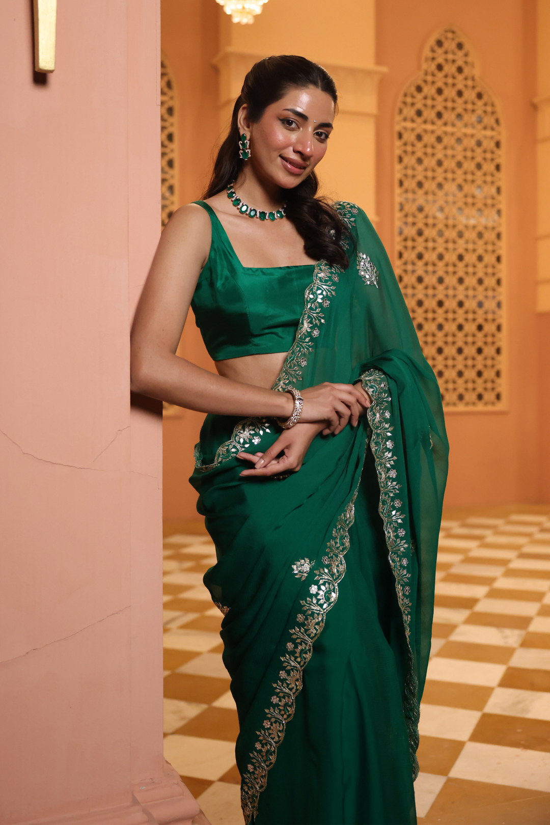 Chiffon Saree with Aari, Gota Patti work.