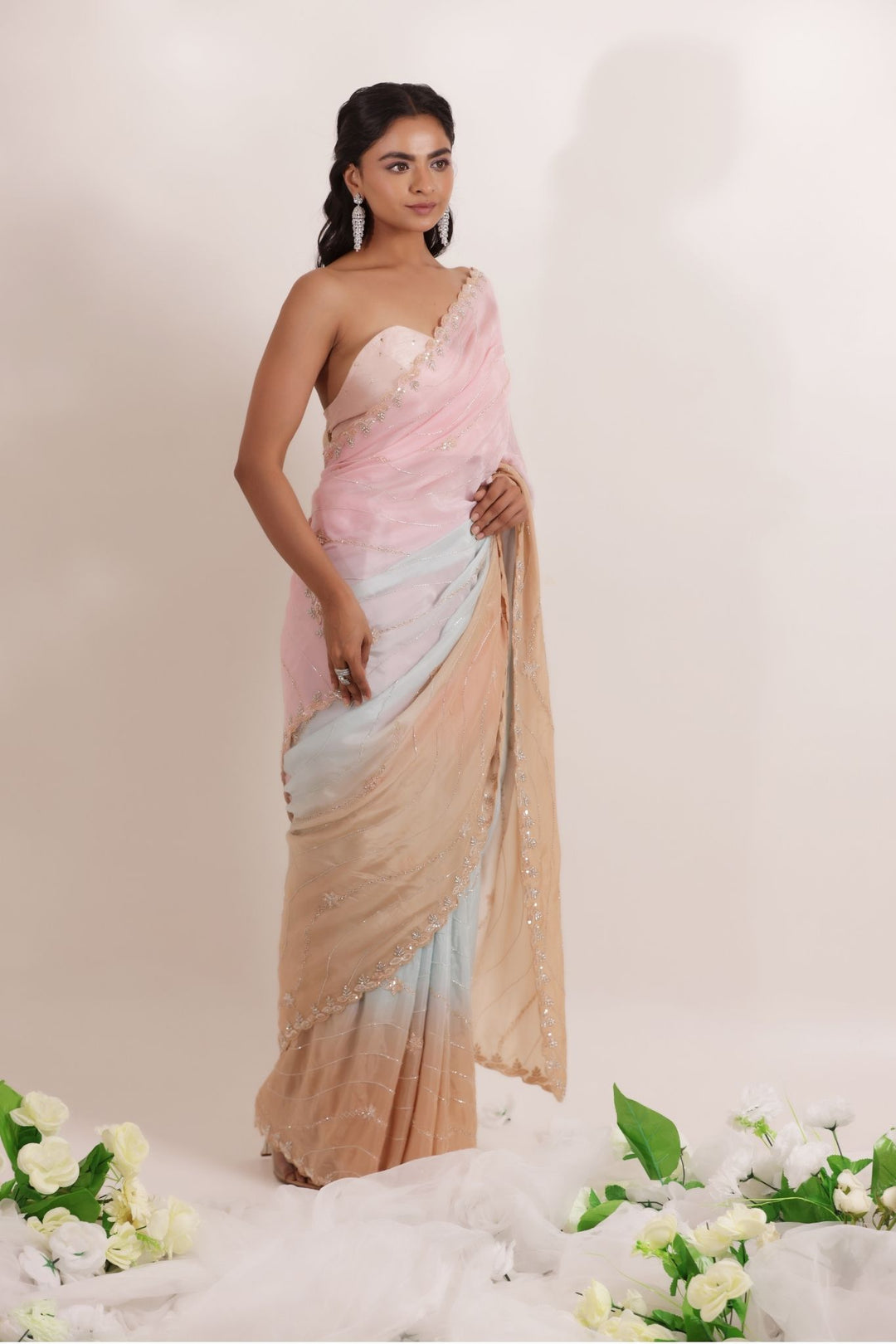 Ethnic Wear Organza Saree with Cutdana, Embellished work for Women