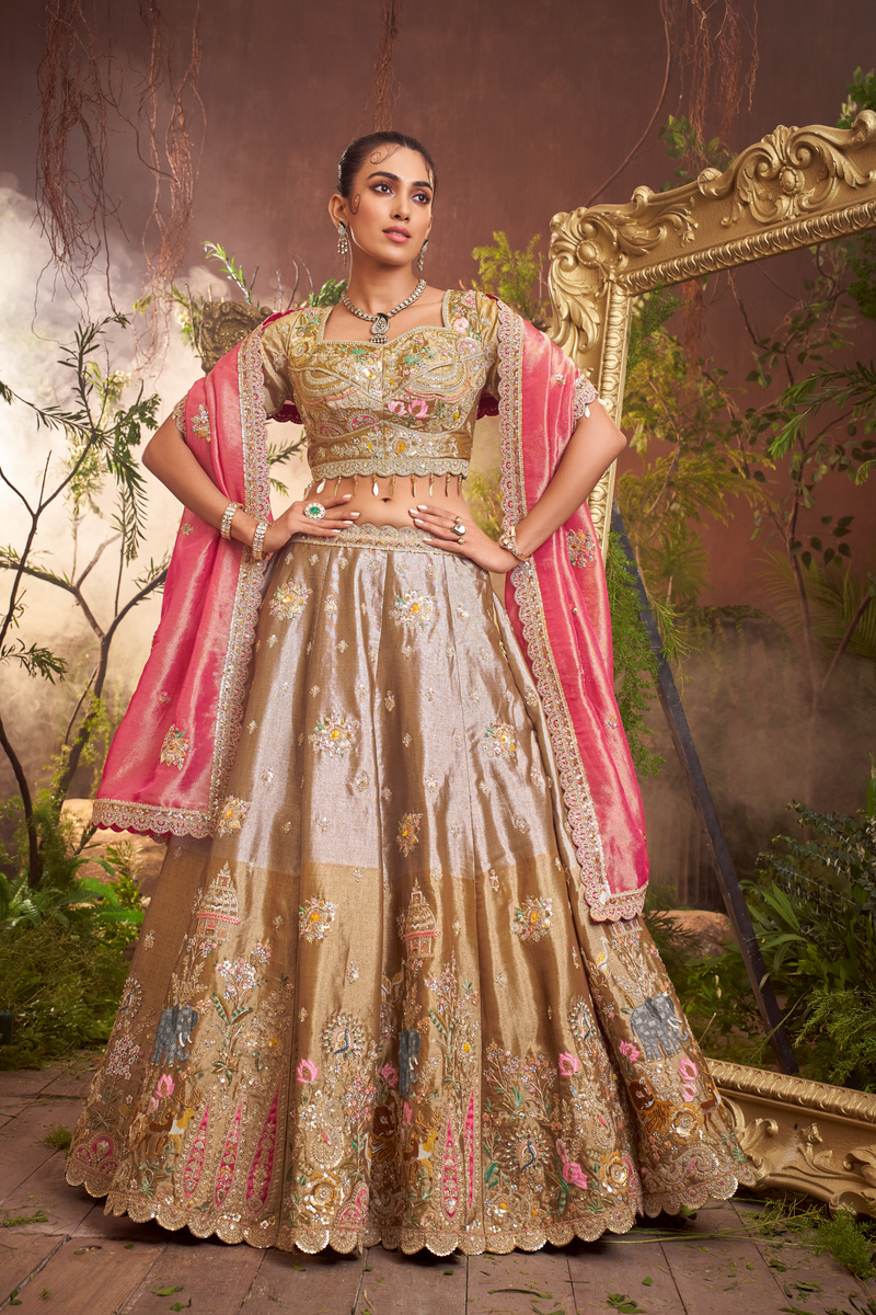 Tissue Lehenga with Thread, Zardozi And Pearl Work
