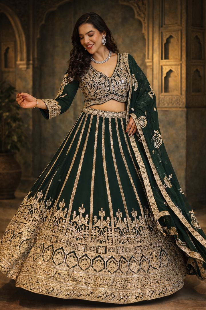 Georgette Lehenga with Dori, Sequins work