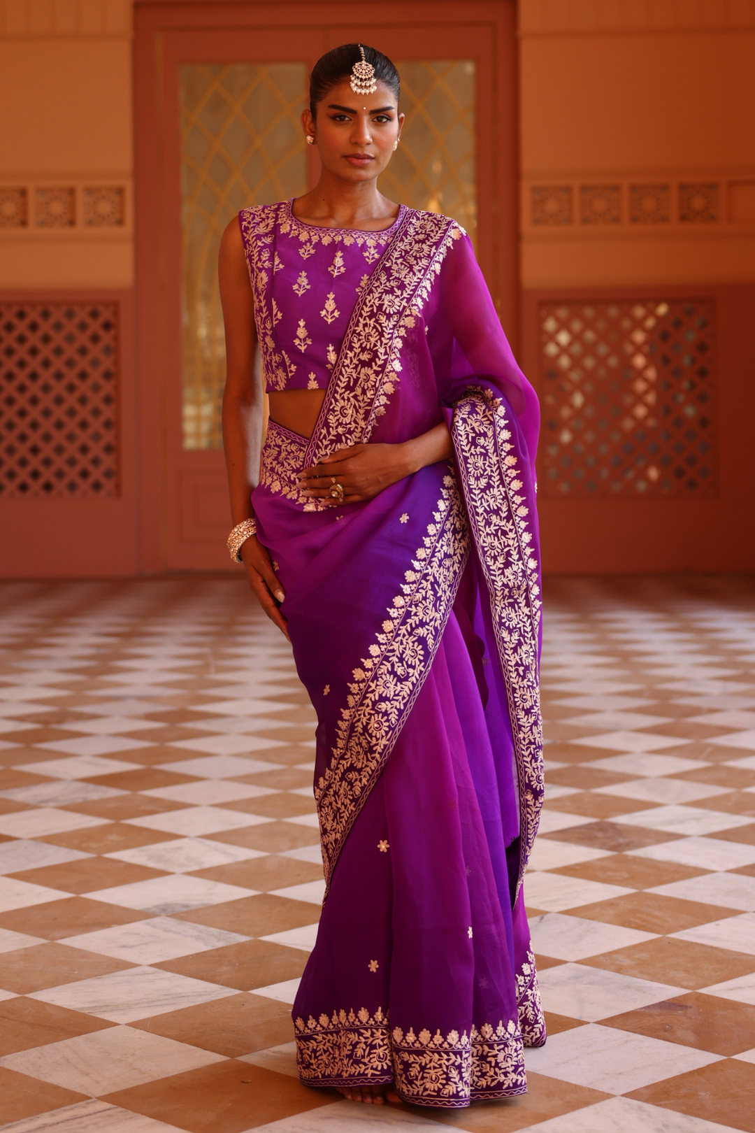 Organza Saree with Aari, Sequins work.