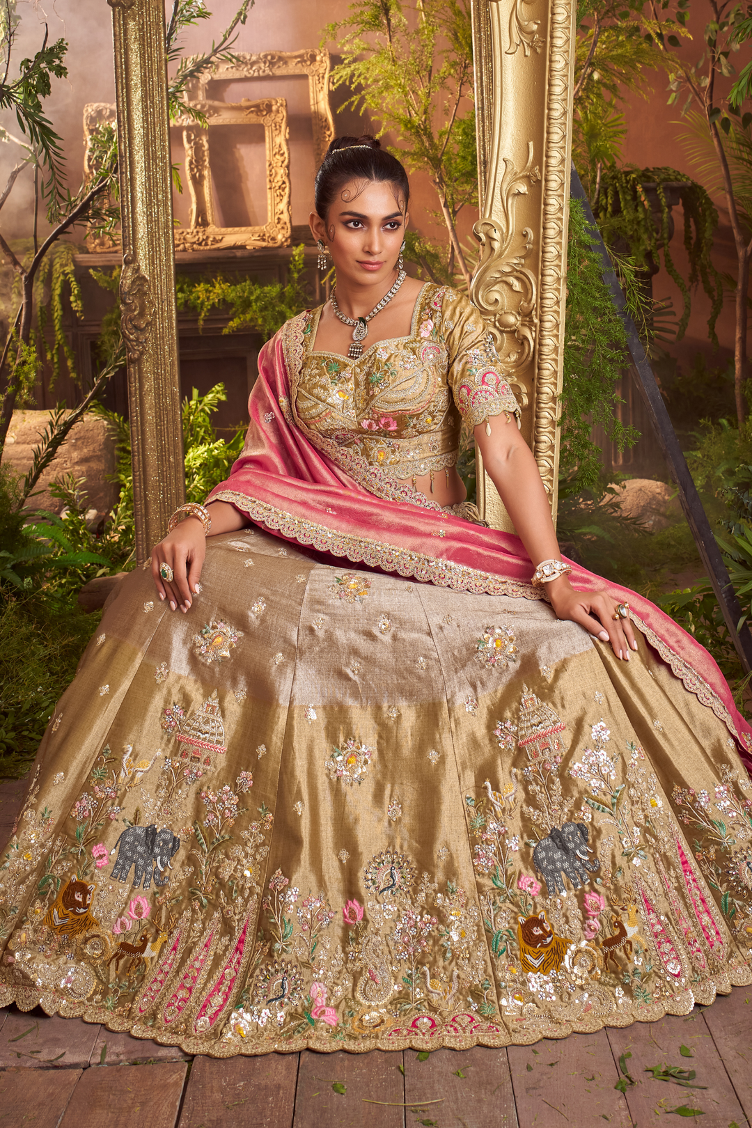 Tissue Lehenga with Thread, Zardozi And Pearl Work
