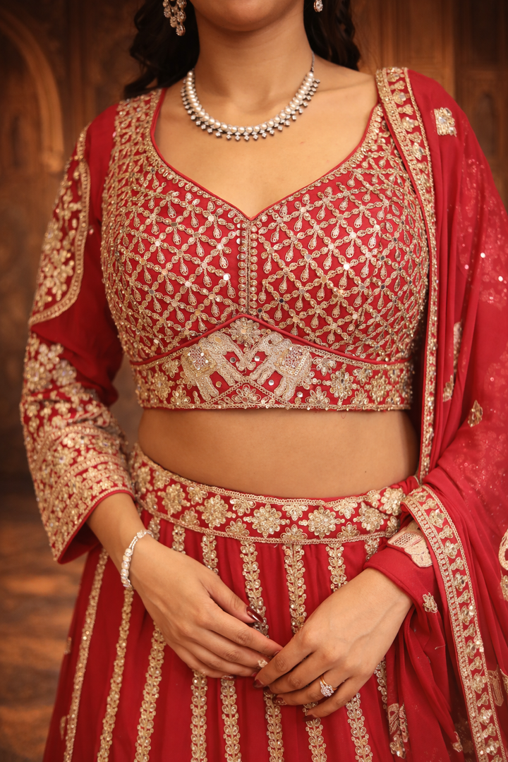 Georgette Lehenga with Dori, Mirror, Sequins work