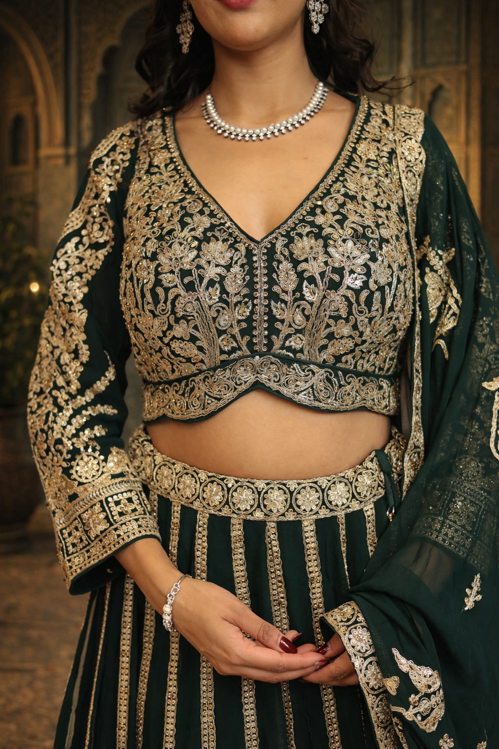 Georgette Lehenga with Dori, Sequins work