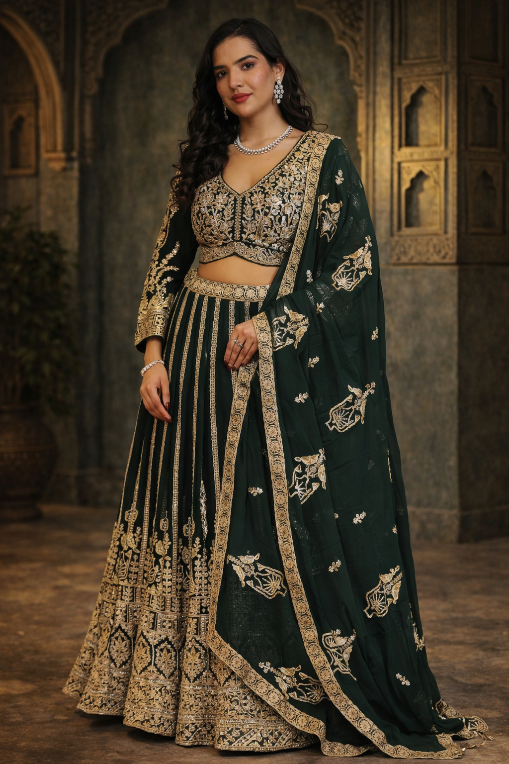 Georgette Lehenga with Dori, Sequins work