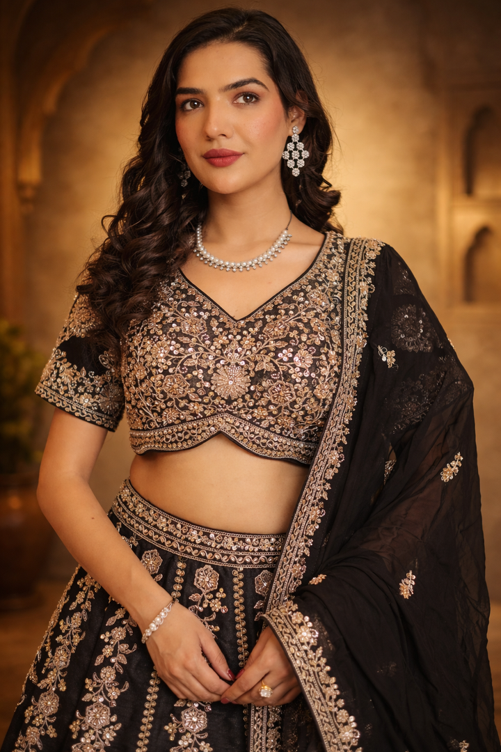 Silk Lehenga with Cutdana, Sequins work