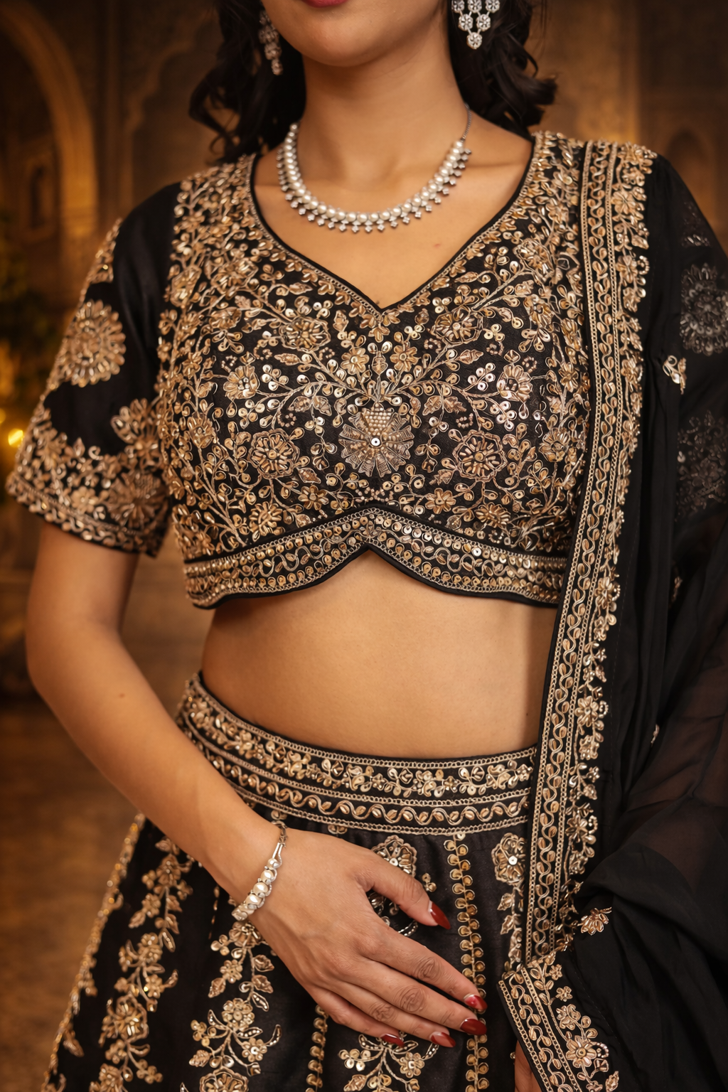 Silk Lehenga with Cutdana, Sequins work