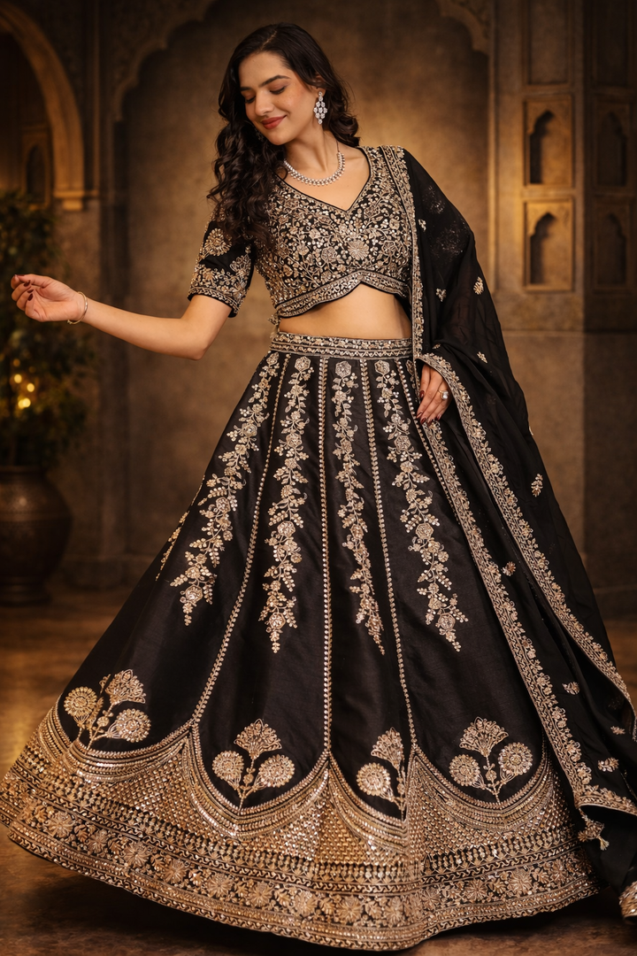Silk Lehenga with Cutdana, Sequins work