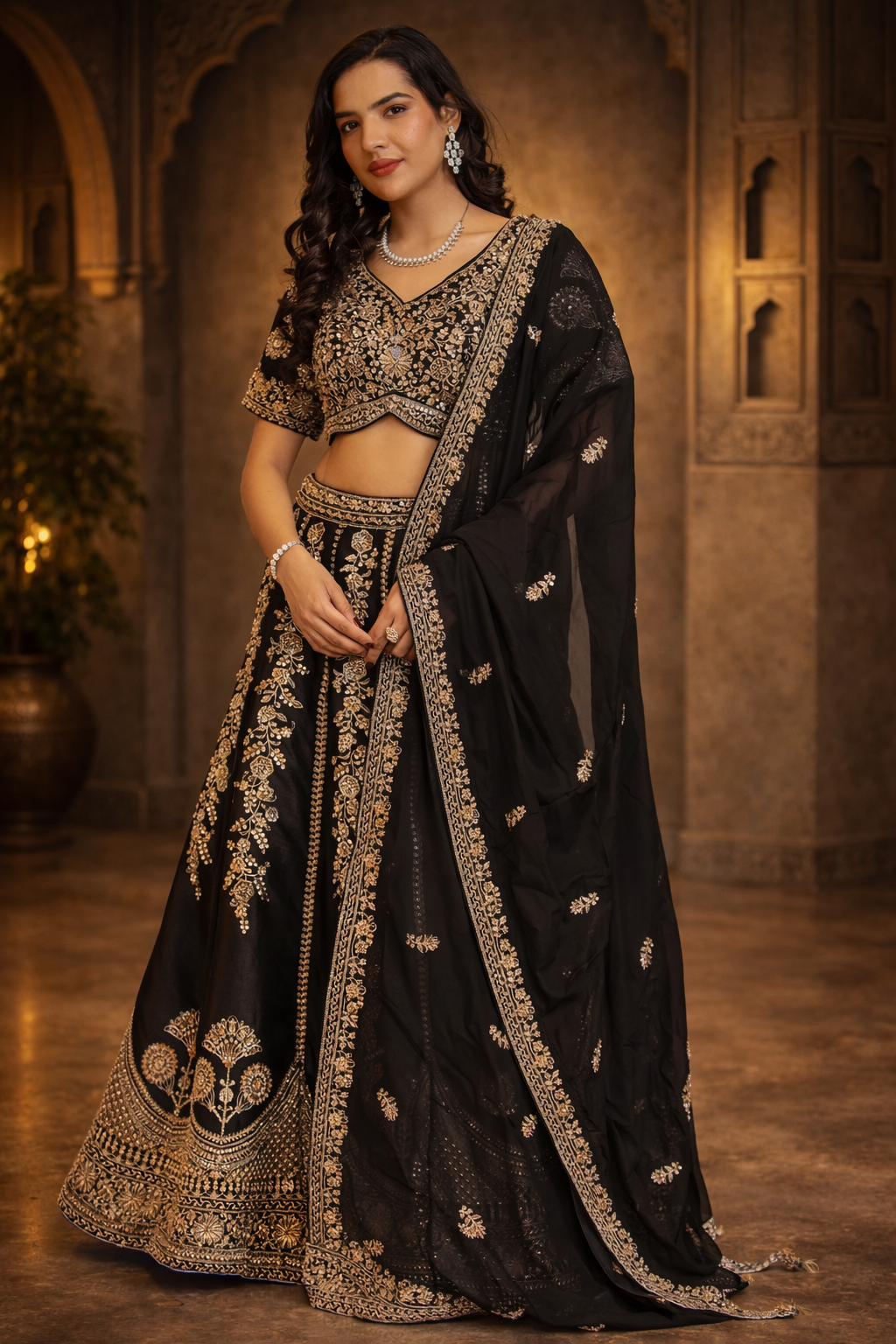 Silk Lehenga with Cutdana, Sequins work