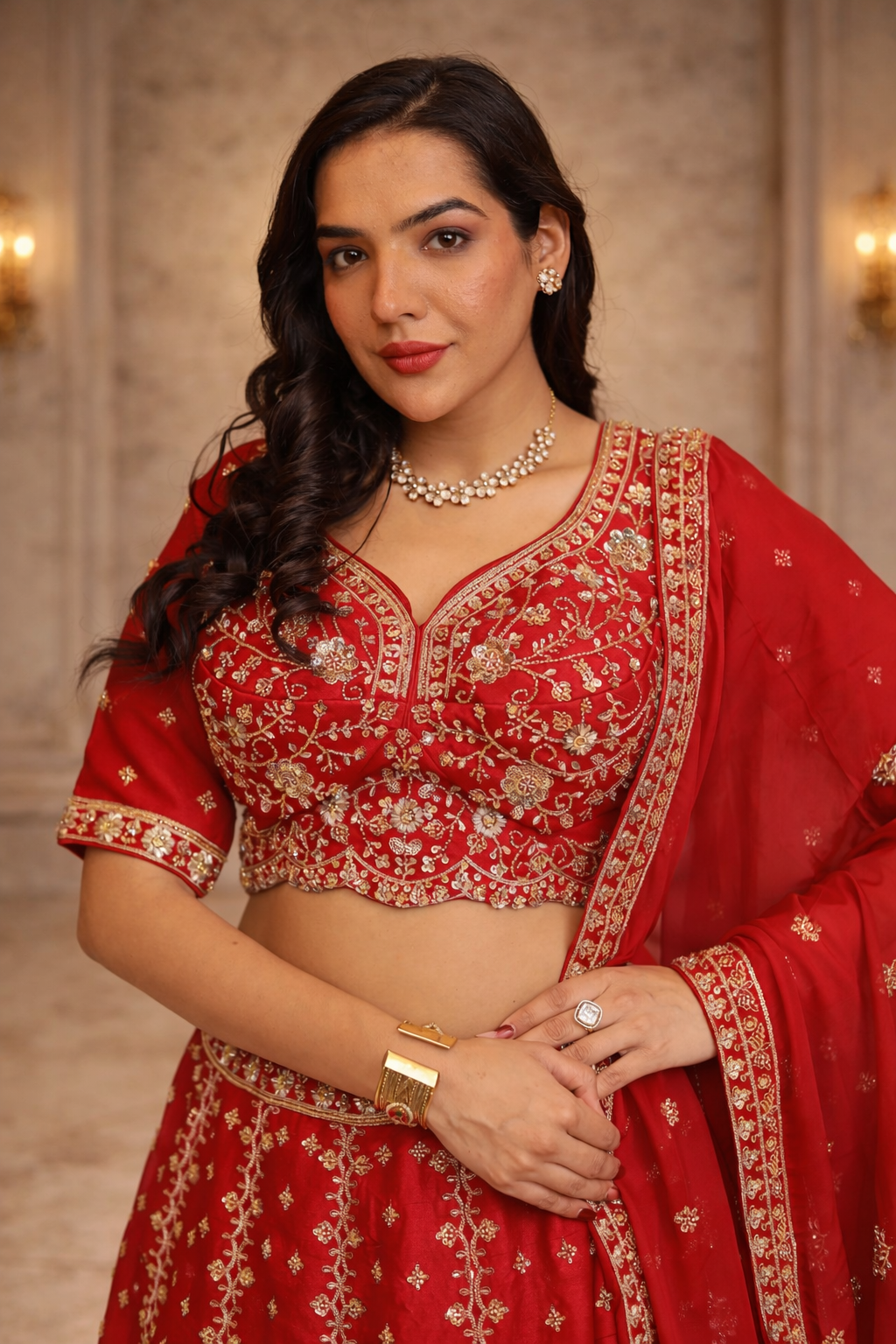 Silk Lehenga with Cutdana, Sequins, Stone work