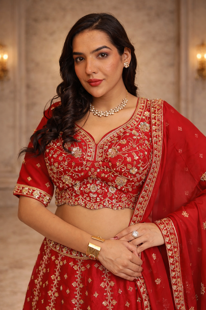 Silk Lehenga with Cutdana, Sequins, Stone work