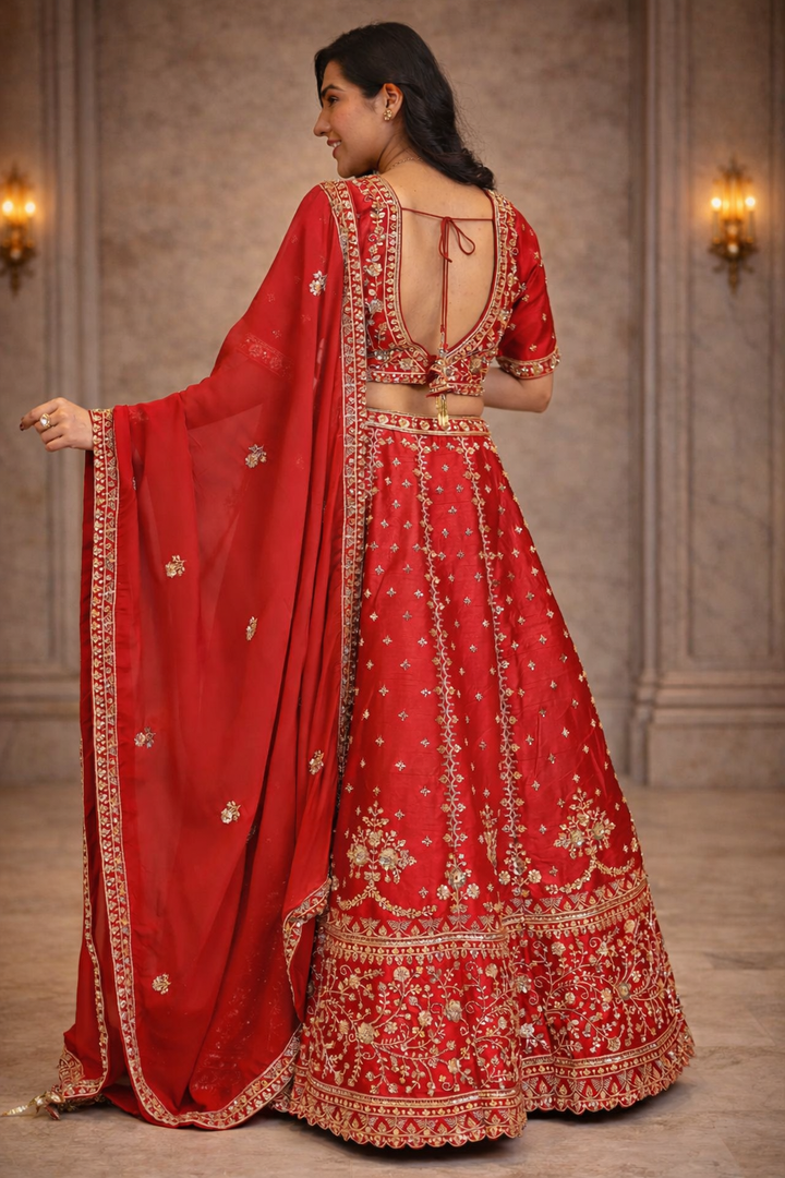 Silk Lehenga with Cutdana, Sequins, Stone work