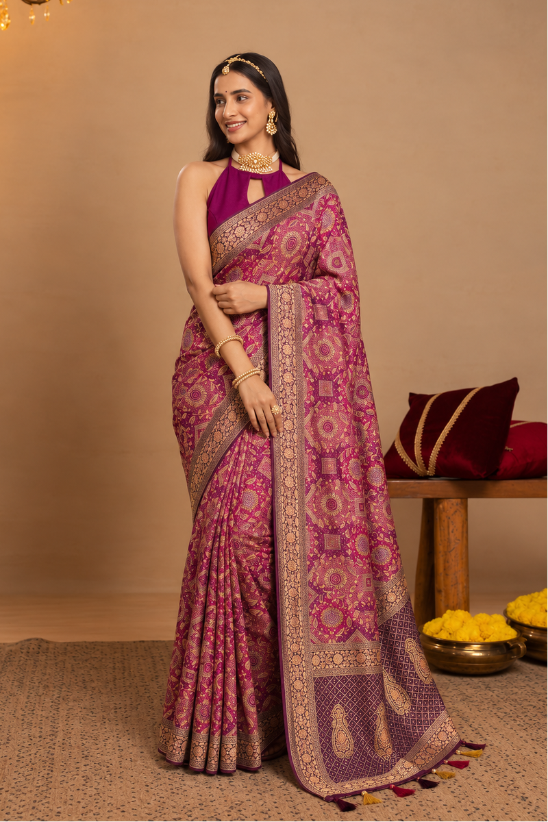 Magenta Purple Khaddi Georgette Bandhej Saree