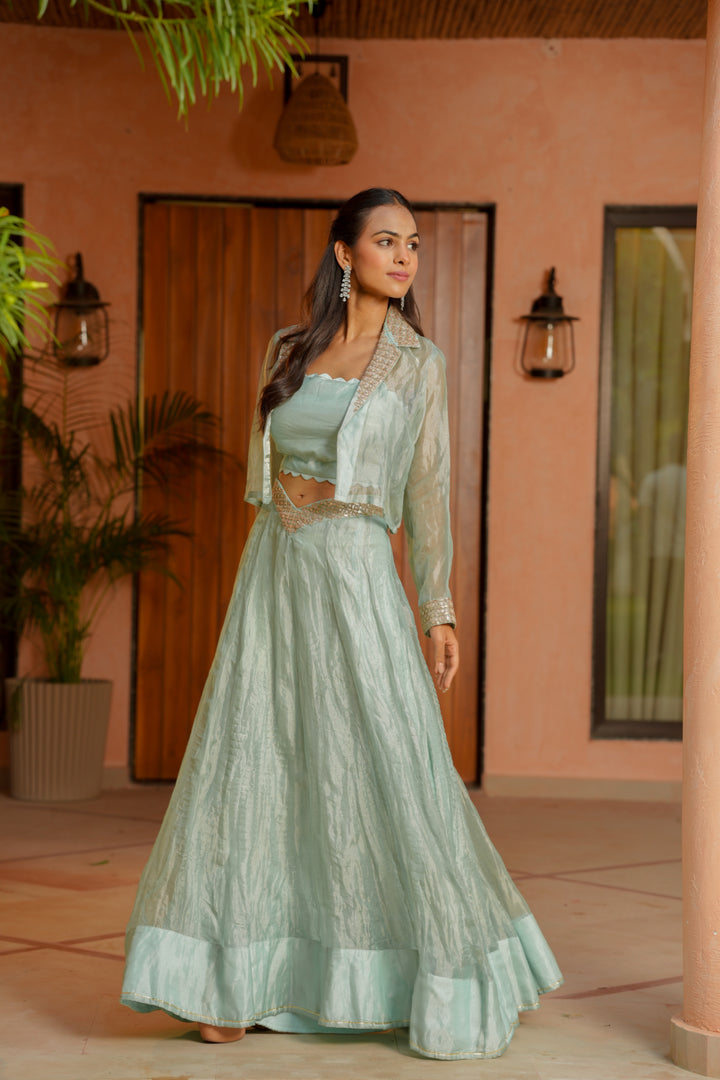 Tissue Indowestern with Dori, Gota Patti work.