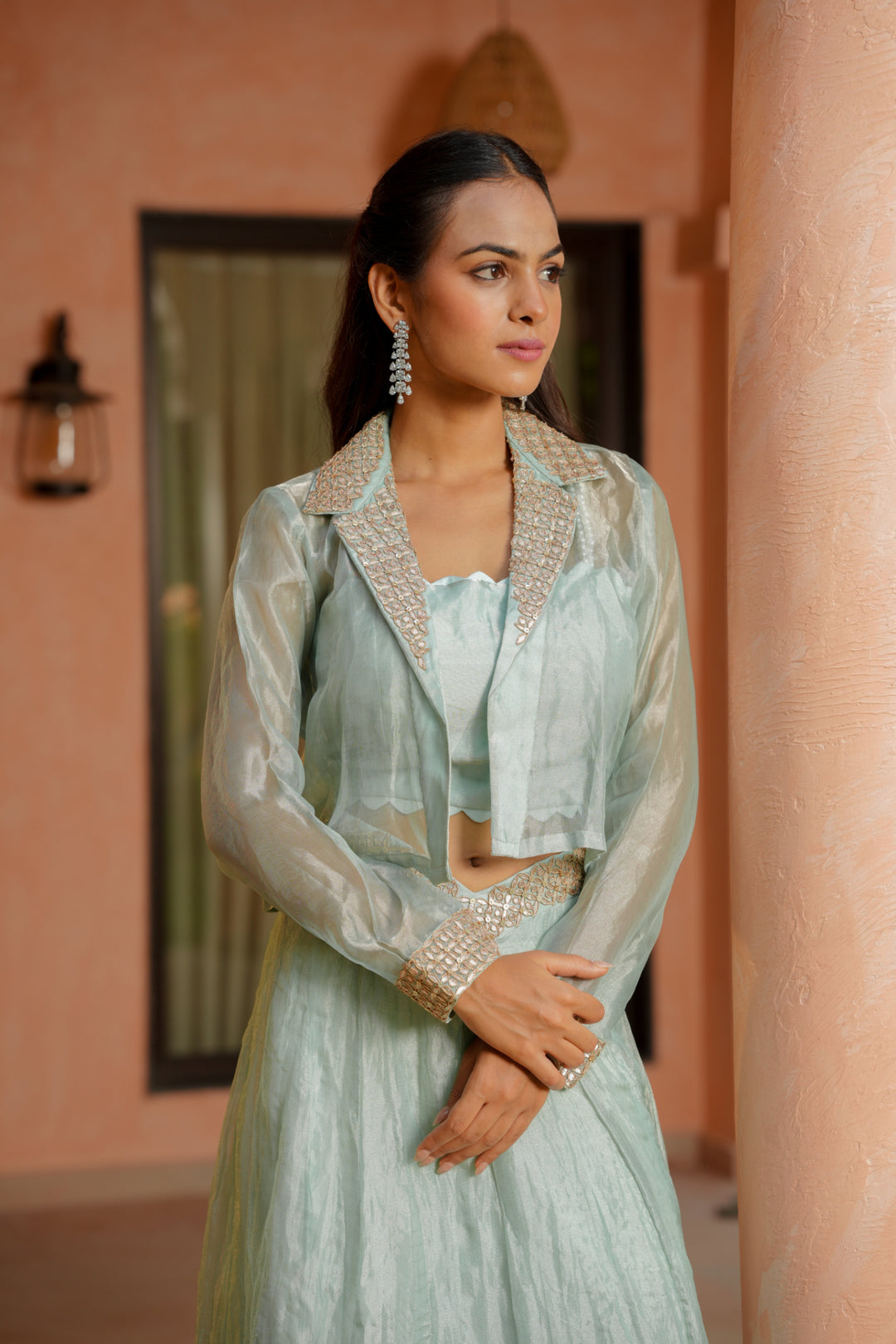 Tissue Indowestern with Dori, Gota Patti work.