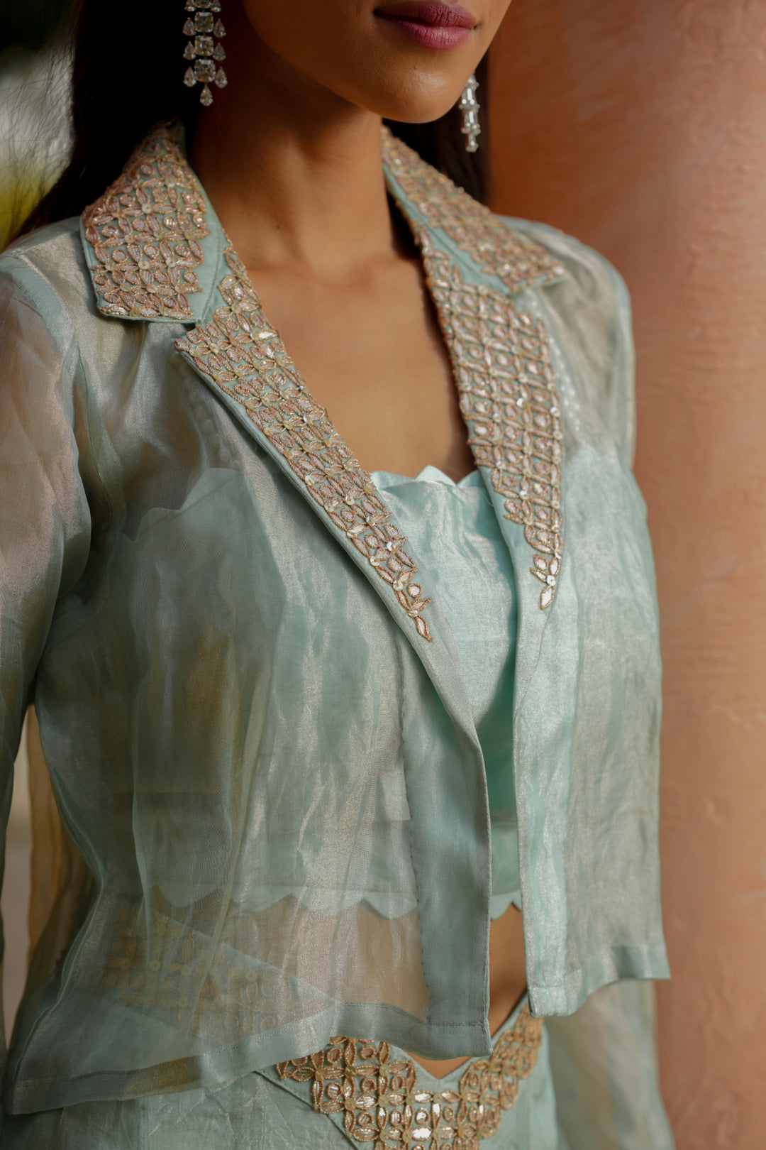 Tissue Indowestern with Dori, Gota Patti work.