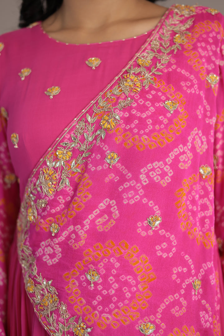 Bandhej Anarkali Indo Western Suit with Gota Patti , Thread and Dori work