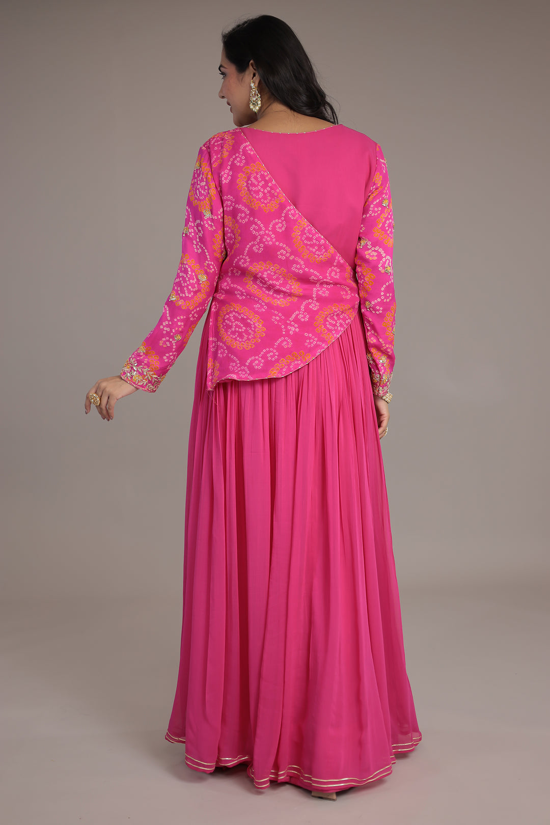 Bandhej Anarkali Indo Western Suit with Gota Patti , Thread and Dori work