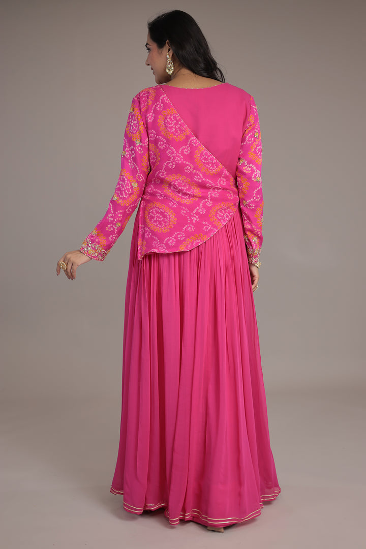Bandhej Anarkali Indo Western Suit with Gota Patti , Thread and Dori work