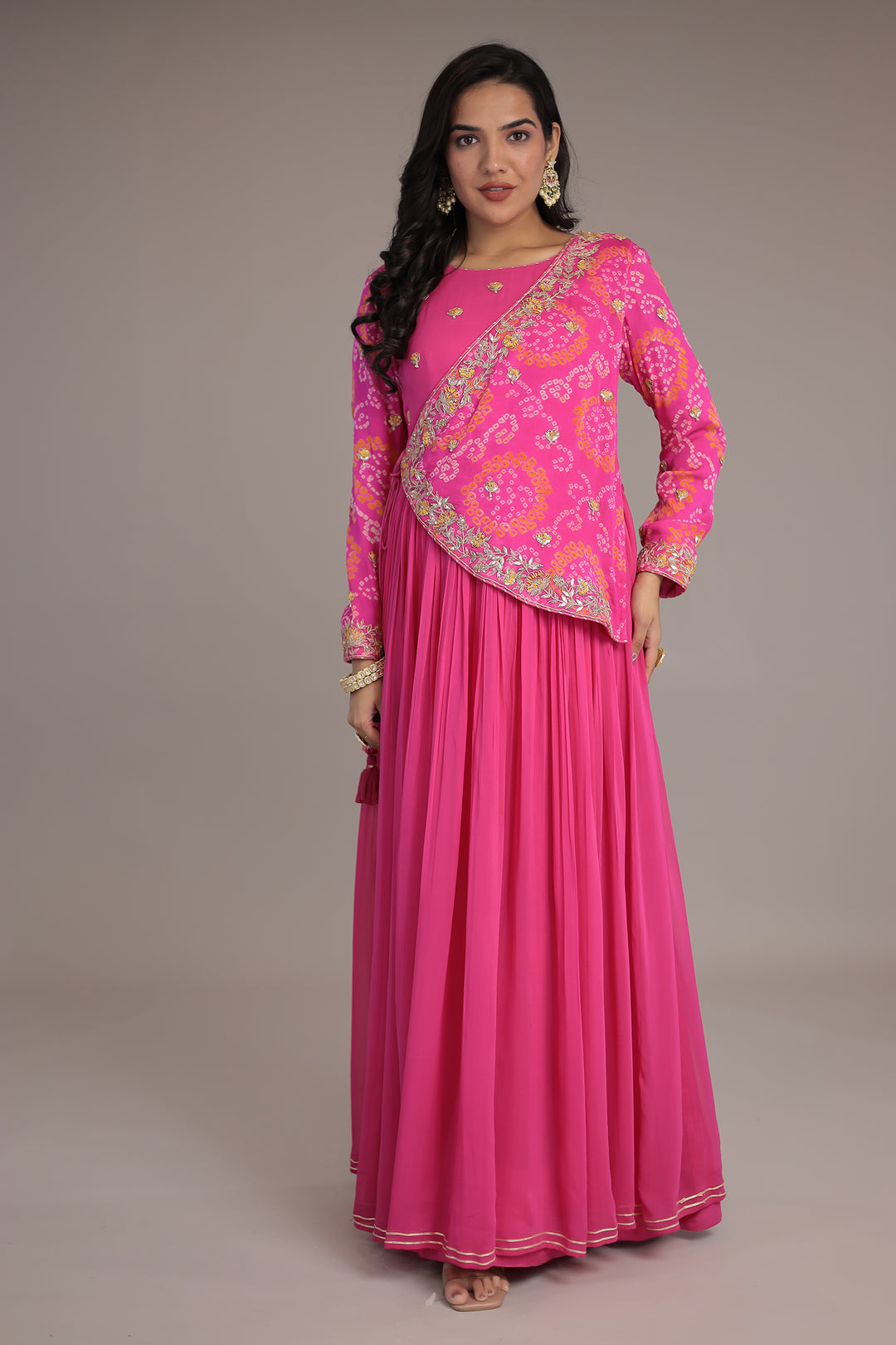 Bandhej Anarkali Indo Western Suit with Gota Patti , Thread and Dori work