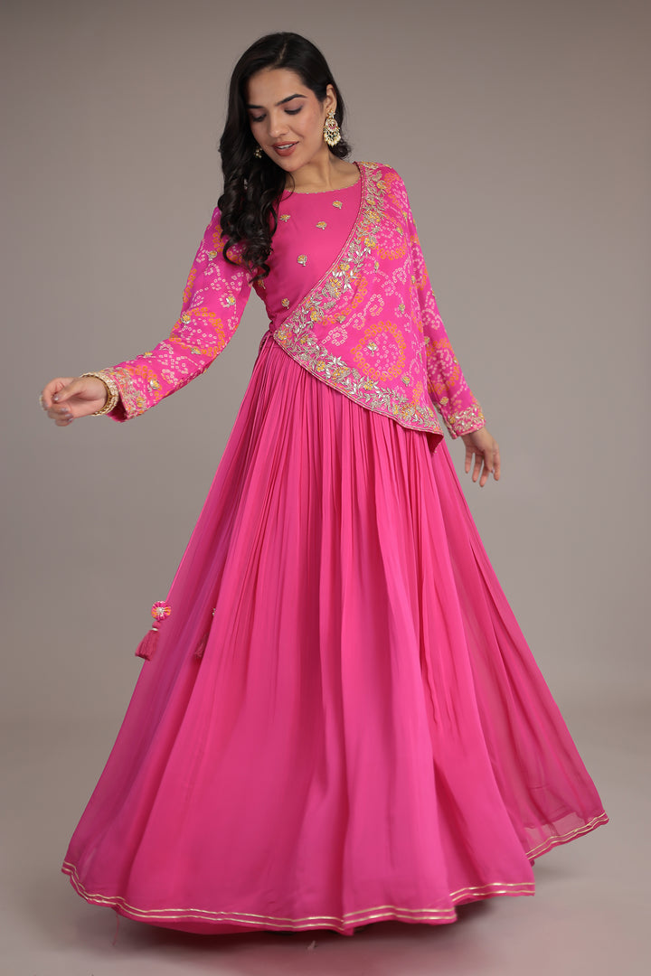 Bandhej Anarkali Indo Western Suit with Gota Patti , Thread and Dori work