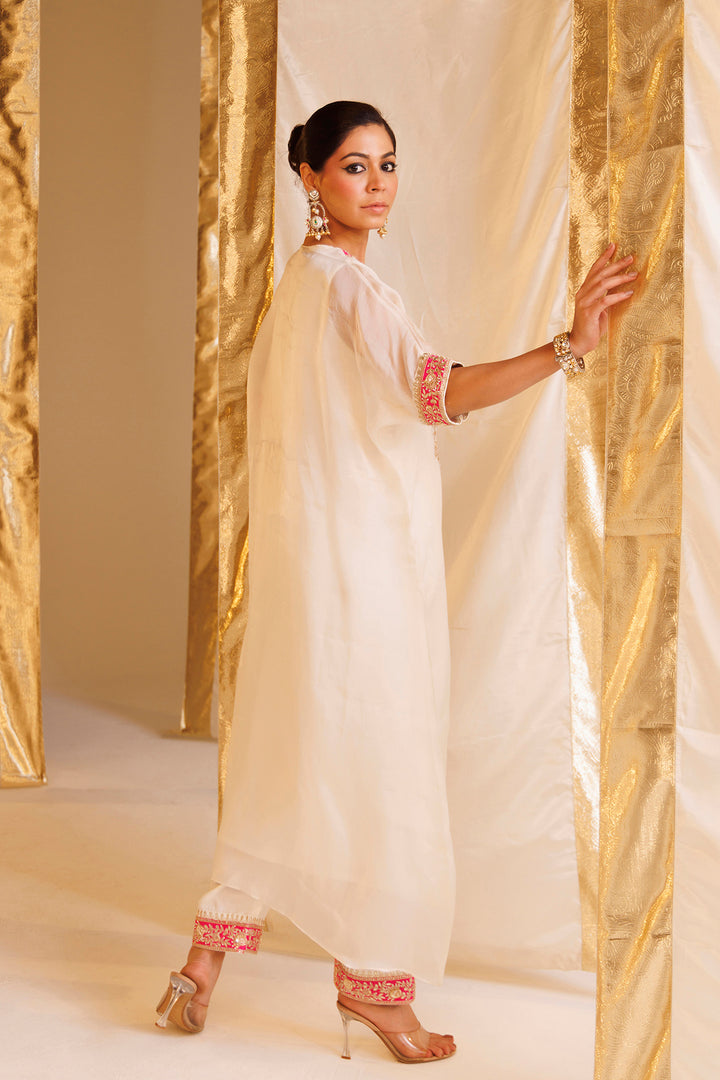 Pure Organza Kaftan Suit with Gota Patti, Pearl and Thread work