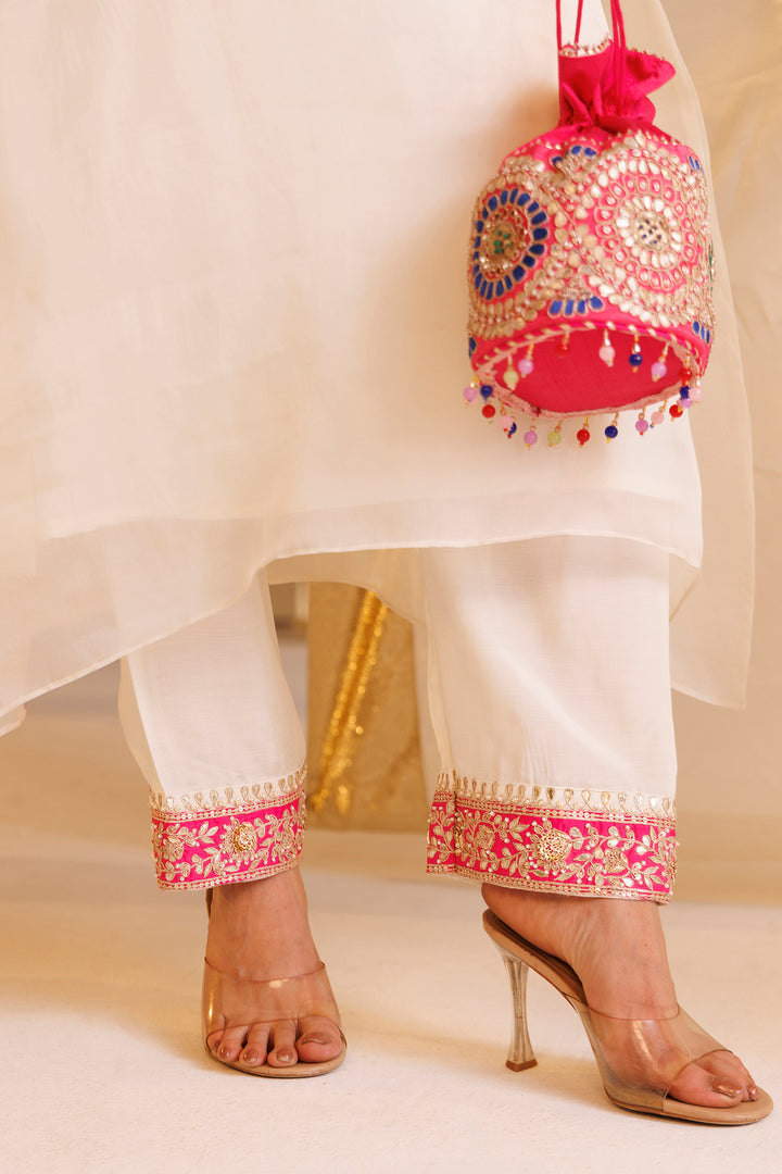 Pure Organza Kaftan Suit with Gota Patti, Pearl and Thread work