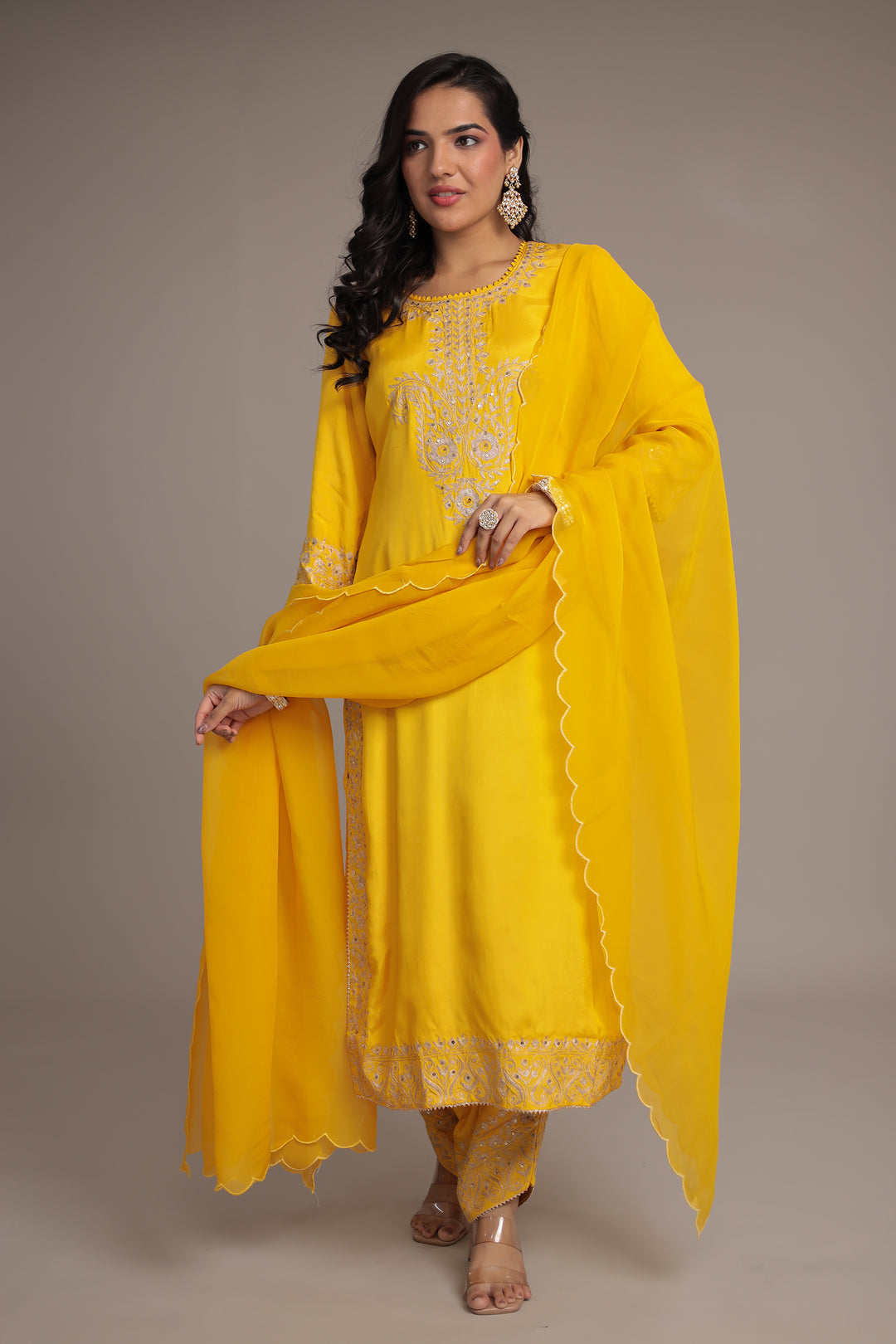 Embroidered Silk Suit with Aari and Sequins work