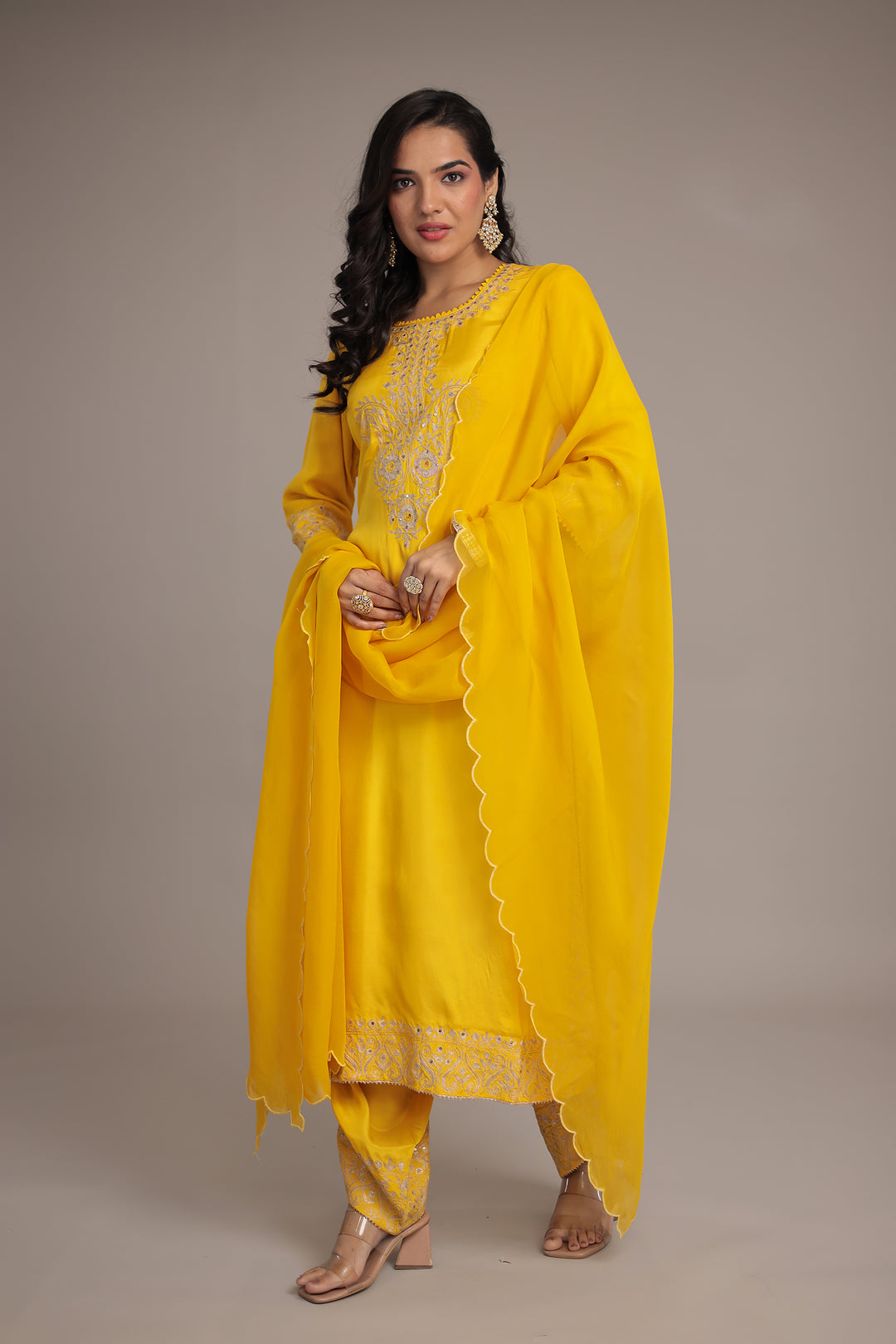 Embroidered Silk Suit with Aari and Sequins work