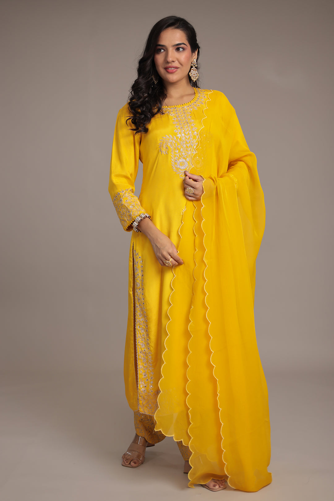 Embroidered Silk Suit with Aari and Sequins work