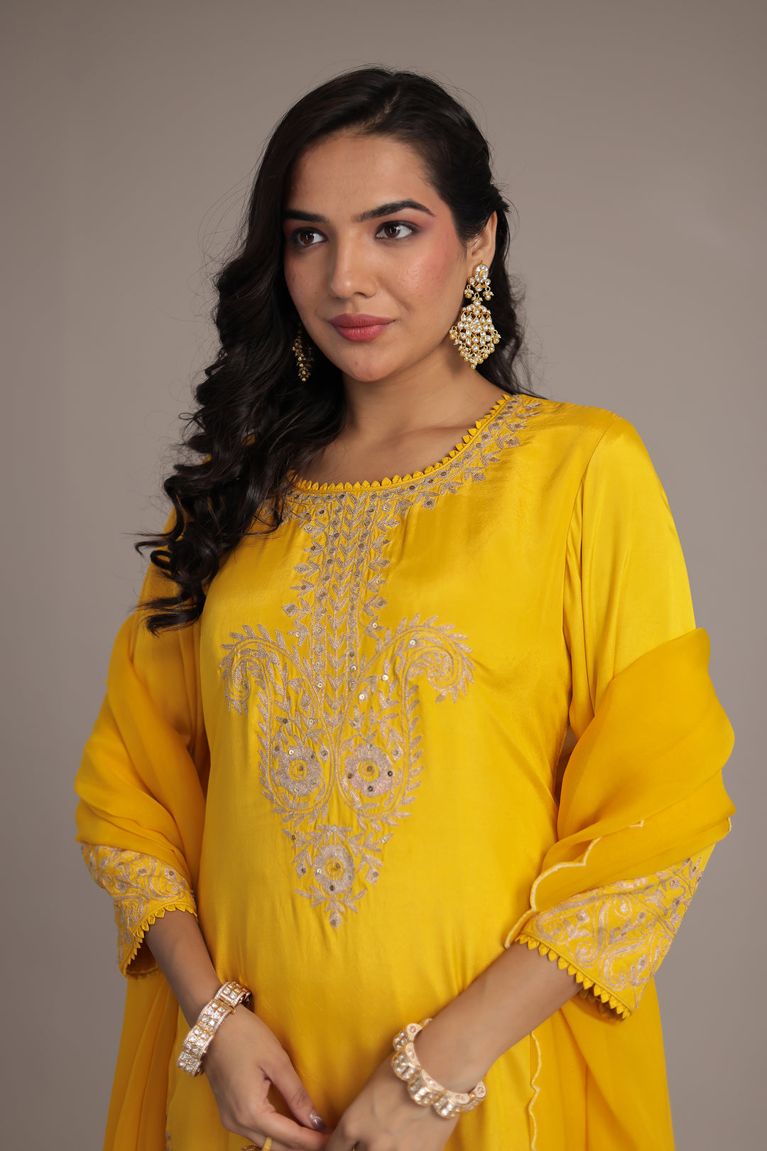 Embroidered Silk Suit with Aari and Sequins work