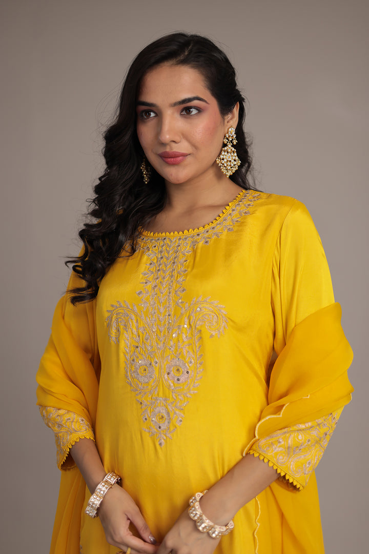 Embroidered Silk Suit with Aari and Sequins work