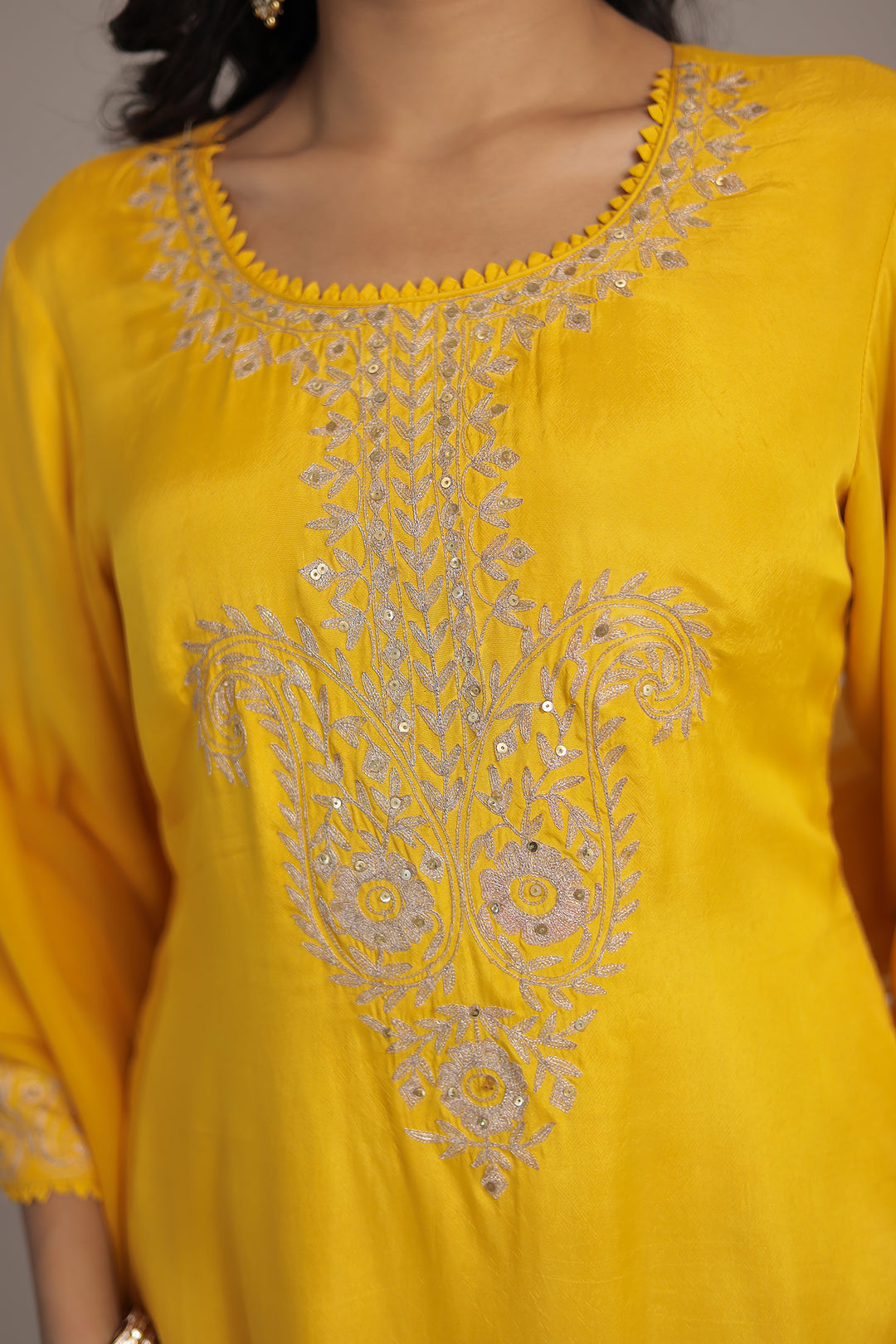 Embroidered Silk Suit with Aari and Sequins work