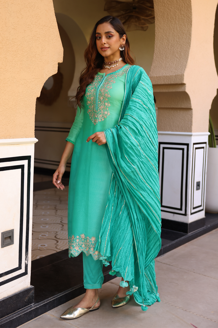 Organza Suit Set with Aari work.