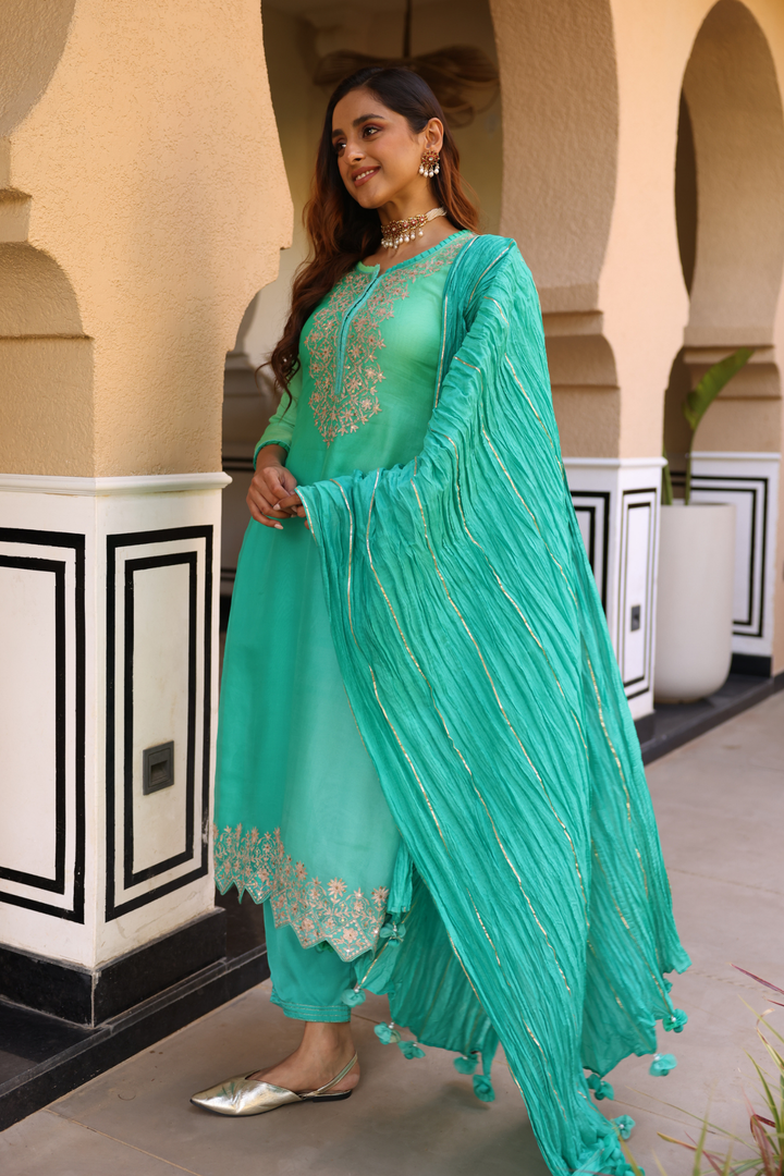 Organza Suit Set with Aari work.