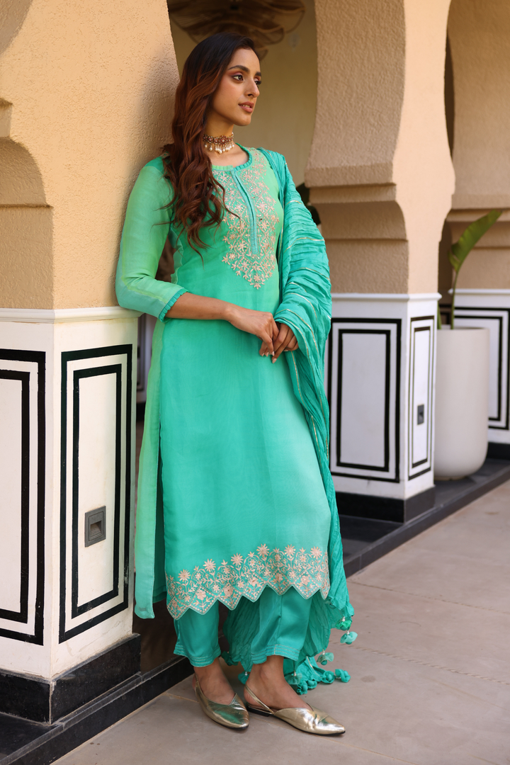 Organza Suit Set with Aari work.