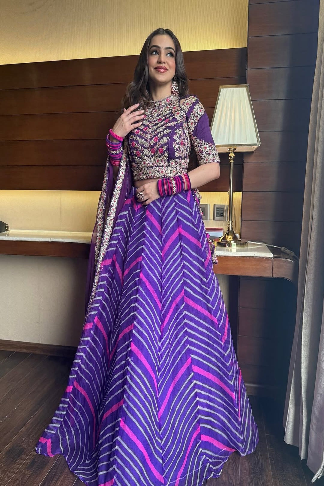 Leheriya Organza Lehenga Embroidered with Zardozi work