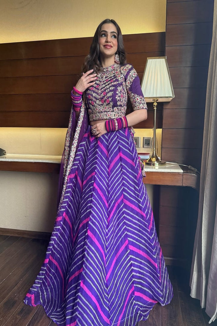 Leheriya Organza Lehenga Embroidered with Zardozi work