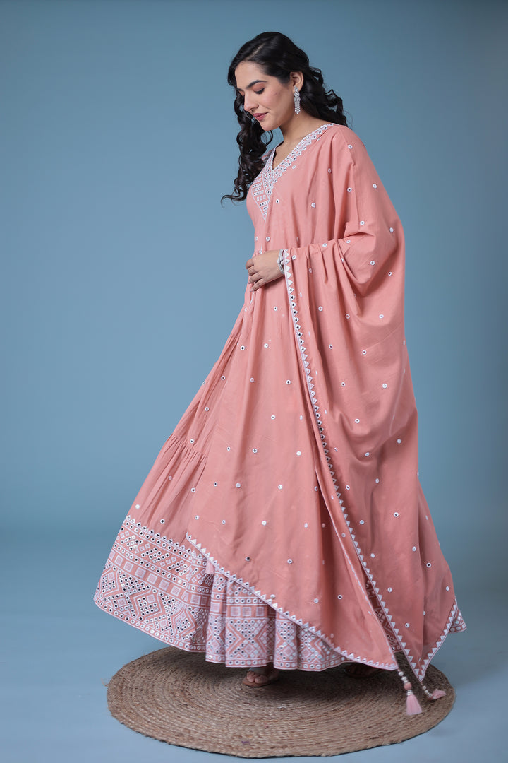 Cotton Kurta with Mirror, Thread Work