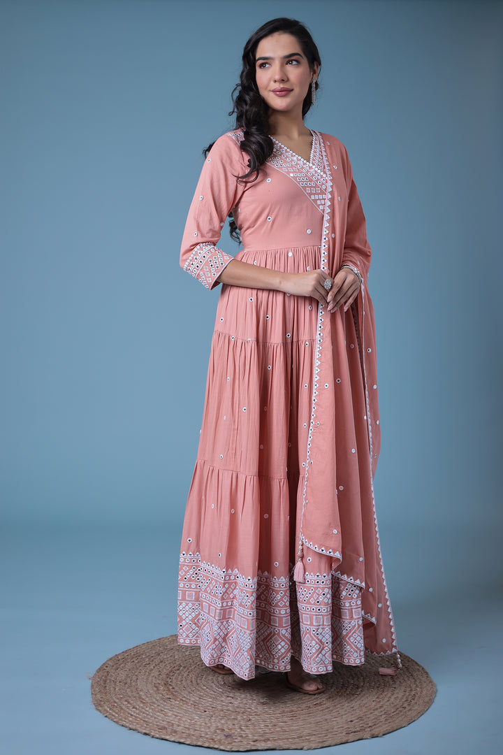 Cotton Kurta with Mirror, Thread Work