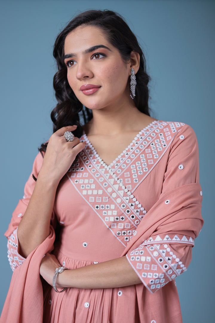 Cotton Kurta with Mirror, Thread Work